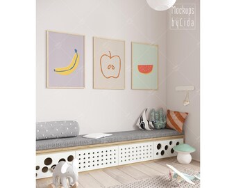 Maqueta de póster impreso / Maqueta de marco moderno con luz y sombra / Diseño de exhibición interior simple