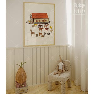 Boho Kids Room Mockup: Wooden Frame Artwork Display (Digital Download)