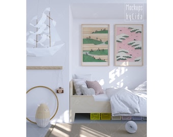 Wood Frame Mockup: Vertical Print Poster Display (Digital Download)