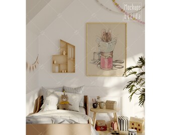 Boho houten lijstmodel: vintage moderne muurkunst (digitale download)