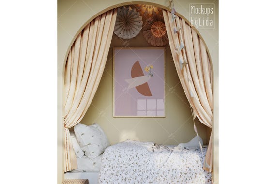Poster Shop Mockup: Wallpaper & Shadow Frame Display (Digital Download)