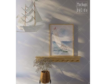 Maqueta de marco de madera moderno: efectos de luz y sombra (PSD, PDF)