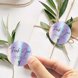 500 Stück 1 Zoll, 2,5 cm Rund Regenbogen Laser Englisch Danke Geschenk Siegel Versiegelung Aufkleber mit wasserdichter Hochzeit Urlaub Label Wrapping
