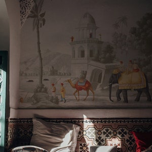 Early morning view of India wallpaper, elephant oriental 3d mural 45