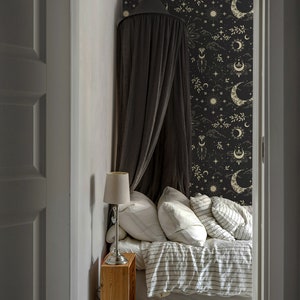 Celestial dreams removable wallpaper, Astrology dark home decor for aethetic interiors 51