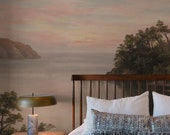 Sunset Island Wallpaper, Calming Coastal Mural, Peel and Stick 111