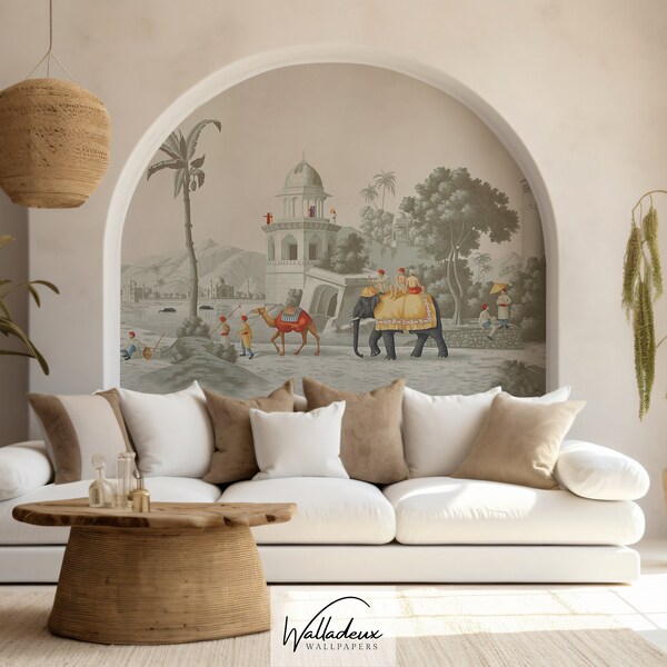 Early morning view of India wallpaper, elephant oriental 3d mural 45