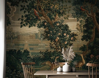 Verdure with Château and Garden wallpaper, Moody woodland country painting 42