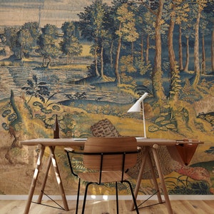 Verdure with Wawel Arras and Turkeys wallpaper, Garden with birds sophisticated painting 53