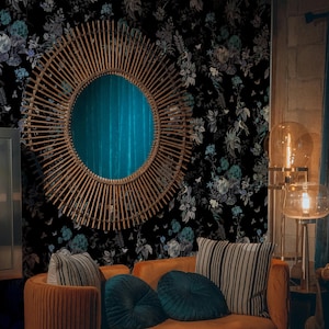 Dark floral wallpaper, Moody floral pattern, Botanical wallpaper on black background, Midnight garden theme 36