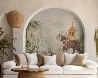 Early morning view of India wallpaper, elephant oriental 3d mural 45