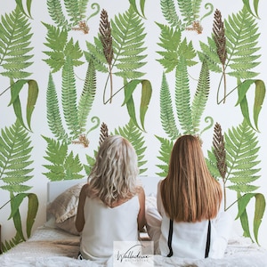 Lush Fern Wallpaper, Vintage Botanical Green Leaf Peel and Stick Mural, Removable Farmhouse Nature Decor for Accent Wall 148