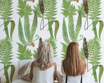 Vintage Fern Wallpaper, Botanical Leaf Mural, Peel and Stick Accent Wall Decor 148