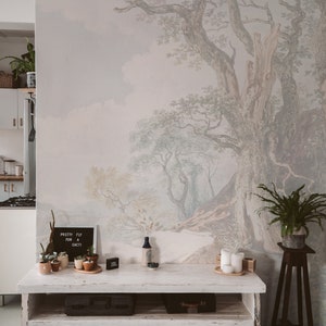Delicate French trees peel and stick large panoramic wall mural 31
