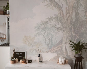 Delicate French trees peel and stick large panoramic wall mural 31