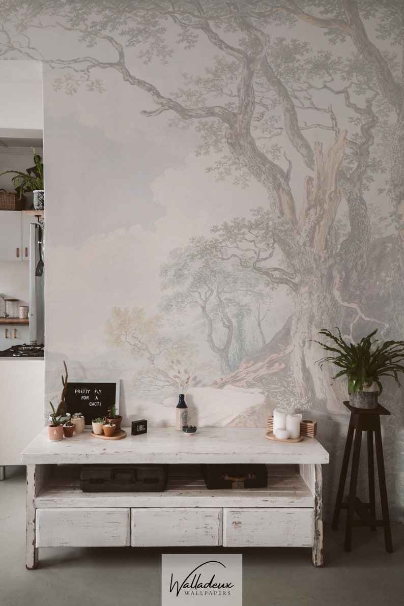 Delicate French trees peel and stick large panoramic wall mural 31 image 1
