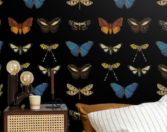 Moody Insect Wallpaper, Butterflies, Dark Academia, Peel and Stick 188
