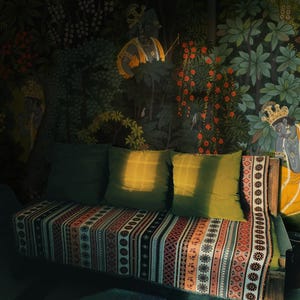 Gold India wallpaper, Krishna&#39;s Longing for Radha, Oriental 3d mural, Indian folk art decor 113