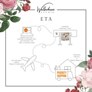 a white poster with a picture of a plane and flowers