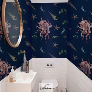 Octopus Marine Sea Wallpaper Peel & Stick Removable Living Dining Bathroom Self Adhesive Wall Sticker Decoration Art Mural Patterned 128