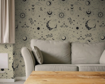 Mystical Moon and Stars Wallpaper, Celestial Removable Wall Mural 39