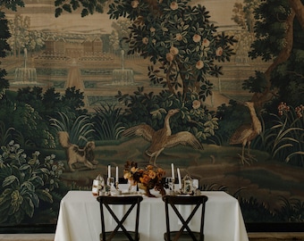 Verdure with Château and Garden wallpaper, Moody woodland country painting 42