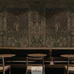 Luxury sepia peacock peel and stick wallpaper, Vintage birds design in gothic style 63
