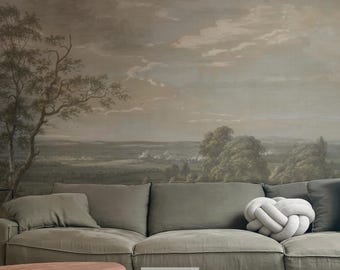 Pastoral landscape removable wall mural serenity bedroom decal 01