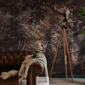 Dark aesthetic forest removable wall decoration, Murky trees wallpaper 64