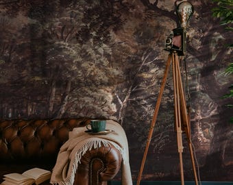 Dark Forest Removable Wallpaper, Murky Tree Wall Decor 64
