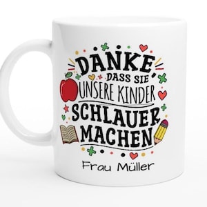 Danke Lehrerin mit Herz Tasse - Personalisiertes Geschenk zum Abschied, Ruhestand & Dankeschön für Lehrer