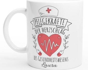 Personalisierte Pflegekraft Tasse - Abschiedsgeschenk für Pfleger & Pfelgerin mit Herz, Kaffeetasse Pflegepersonal Geschenk Pflegeausbildung