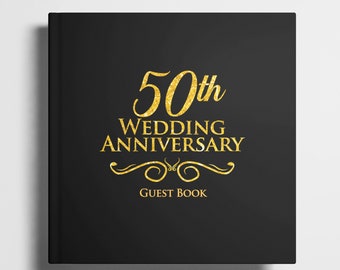 Livre d'or 50e anniversaire de mariage en or livre de souvenirs - Cadeaux 50e anniversaire pour parents et couples