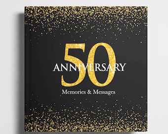 Livre d'or 50e anniversaire de mariage en or livre de souvenirs - Cadeaux 50e anniversaire pour parents et couples