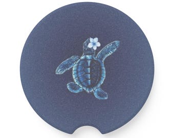 Posavasos de tortuga marina azul para coche / Portavasos de esteatita