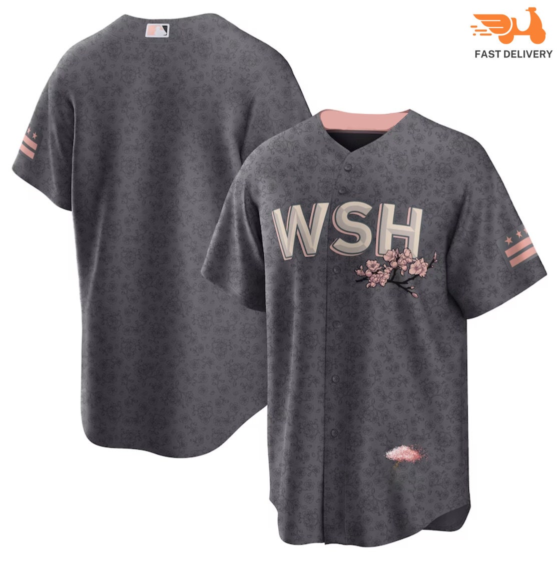 Girl's Youth New Era Pink Washington Nationals Jersey Stars V-Neck T-Shirt