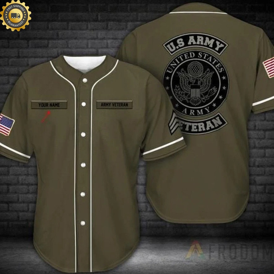 Personalized Moss Green US Army Veteran 3D Baseball Jersey 
