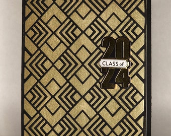 Gold Foil and Black Art Deco Graduation Card for 2024 High School or College University Graduate