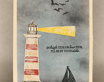 Lighthouse Nautical Themed Greeting Card for Encouragement Sympathy Friendship Here For You Sailboat Sailing Cards for Friends Loved Ones