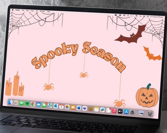 Groovy 'Spooky Season' Halloween Laptop Wallpaper, Retro Design Aesthetic Vibes, Digital Download, Trendy October 31st Desktop Background