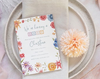 Editable Baby Shower Invitation Beautiful Floral Theme