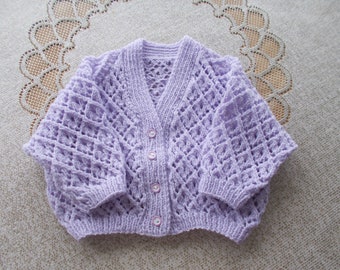 babys size 0-3 months knitted lilac cardigan new