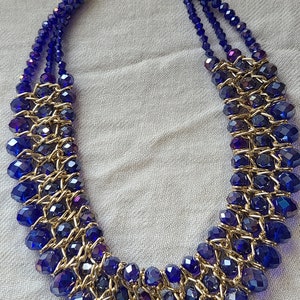 Blue Crystal And Chain Link Necklace, Blue Crystal Choker Necklace, Wedding Crystal Choker Necklace, Crystal Trendy Necklace