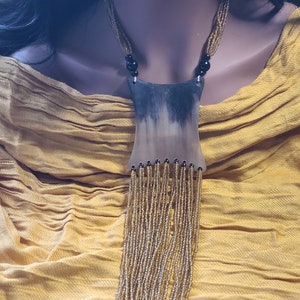 Horn Necklace With Gold Beads, Gold Pearl Necklace, Drop Long Bead Necklace Gift For Women