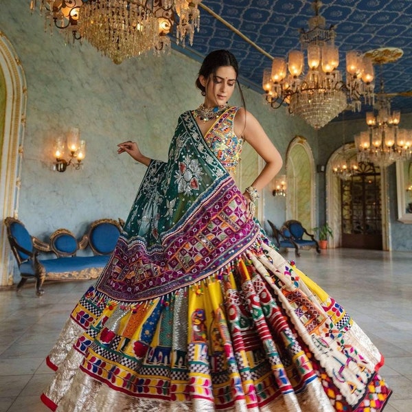 Beautiful Multicolor Navratri Lehenga Choli For Women, Ready To Wear Lehenga, Indian Wedding Festival Party Wear Lehenga, Chaniya Choli