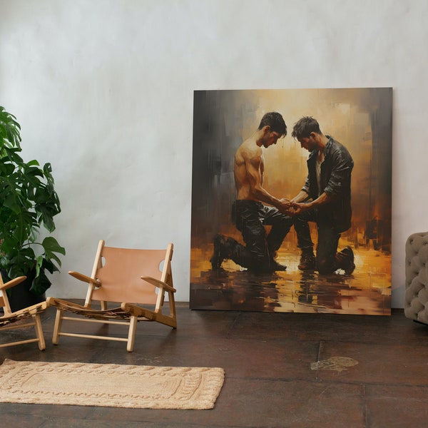 Gay Art Digital Print, Painting of Two Gay Men, LGBT, Queer Print Art, Printable Wall Art Poster