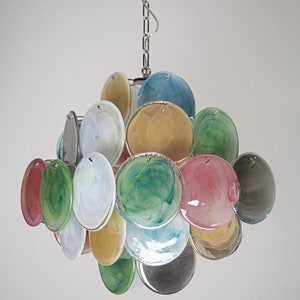 Vintage Italian Murano chandelier - 36 alabaster multicolored disks