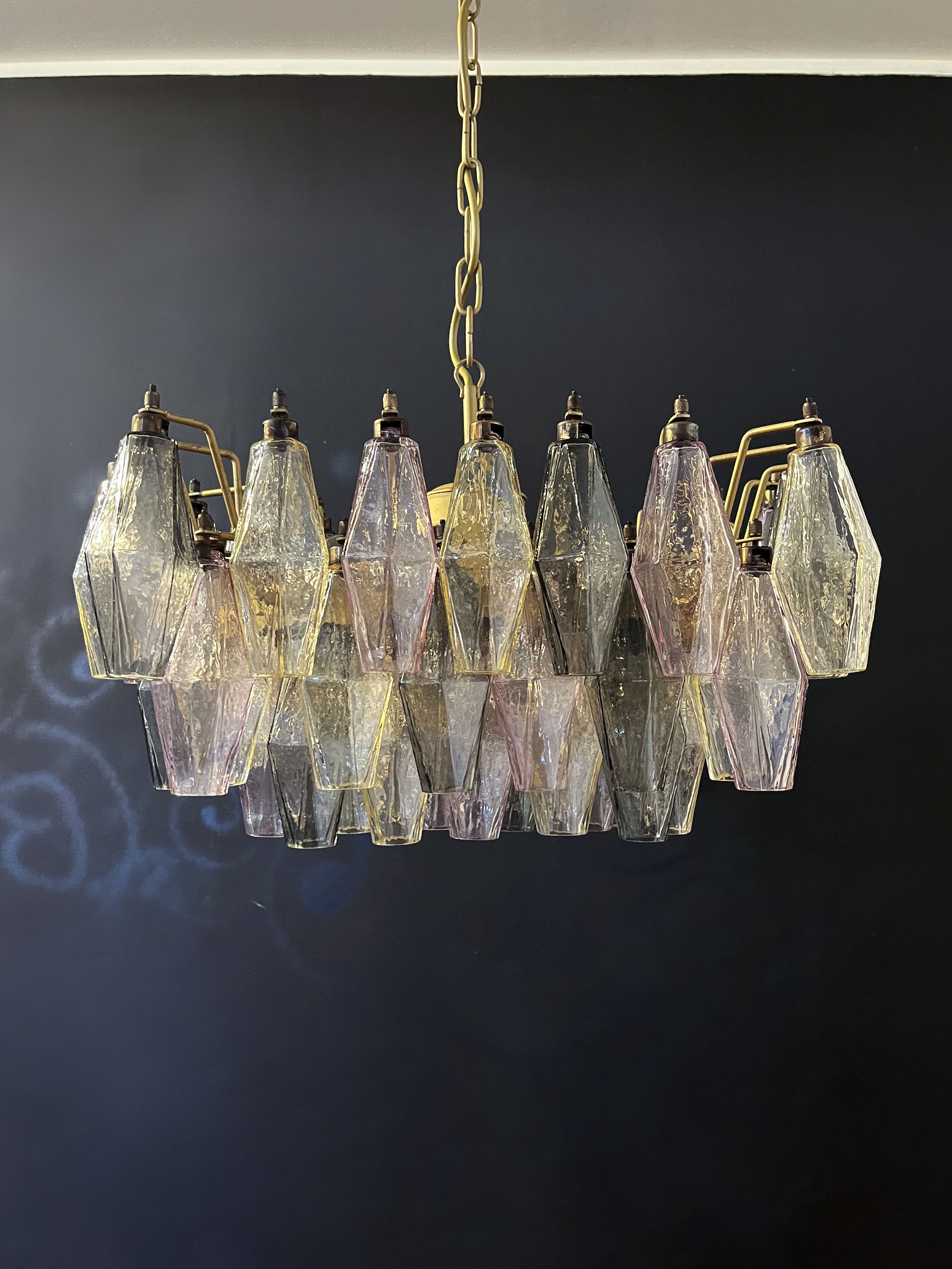 Elegant Murano Poliedri Chandelier - Carlo Scarpa - 56 multicolored glasses
