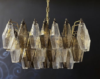 Elegant Murano Poliedri Chandelier - Carlo Scarpa - clear and smoked glasses