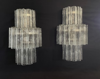 Fantastic pair of Murano Glass Tube wall sconces - 18 clear glass tube